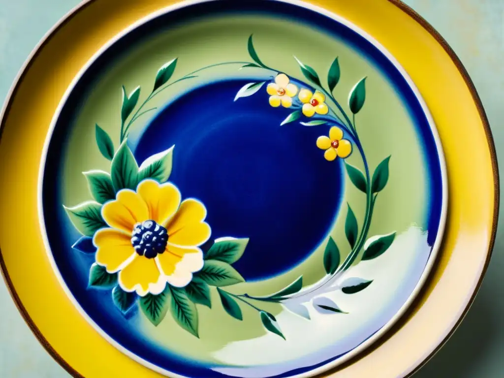 Una hermosa y detallada cerámica de majolica con patrones florales en tonos vibrantes