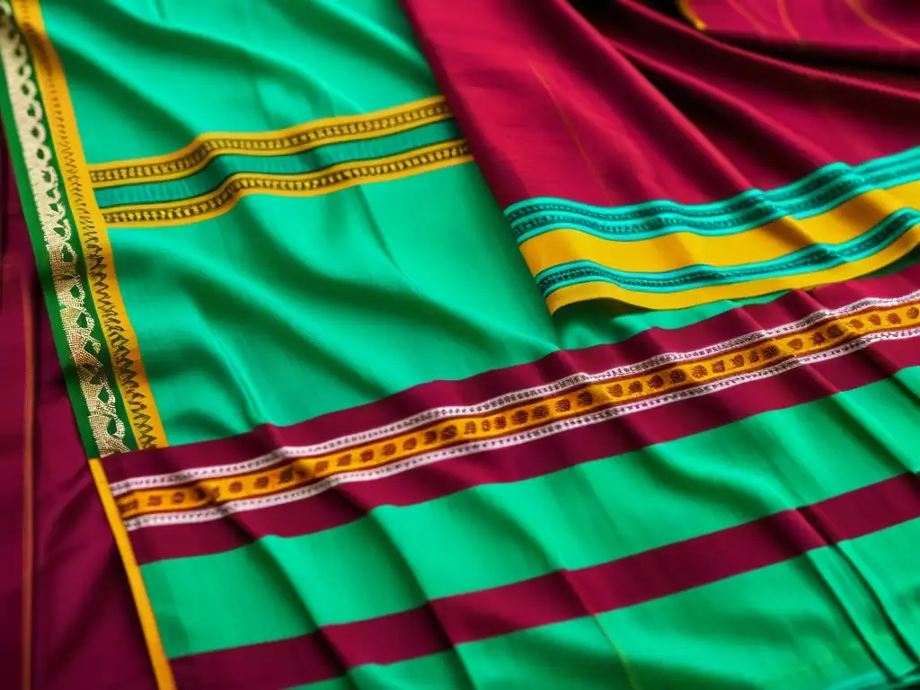 Una hermosa imagen de un tradicional saree Bomkai de Orissa, con intrincados patrones Ikat y colores vibrantes