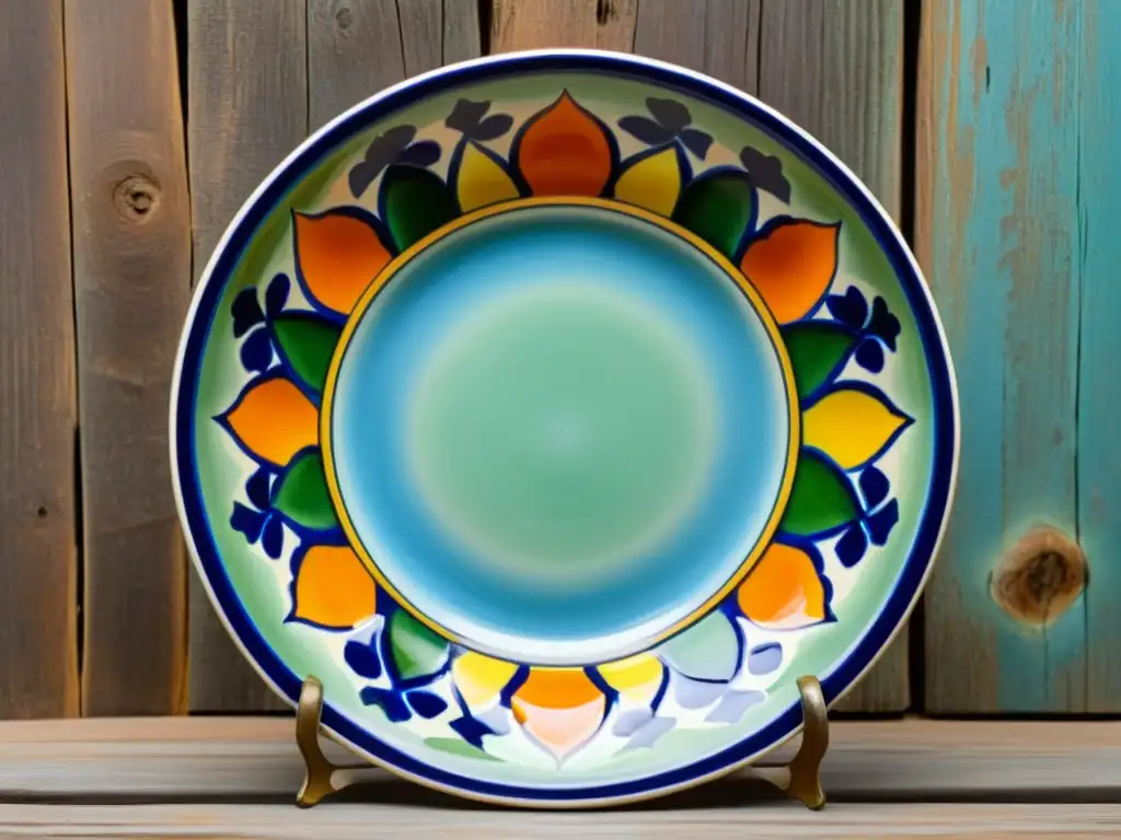 Plato de Talavera pintado a mano: Belleza vintage Una hermosa fotografía de alta resolución de un plato de cerámica pintado a mano de Talavera, México
