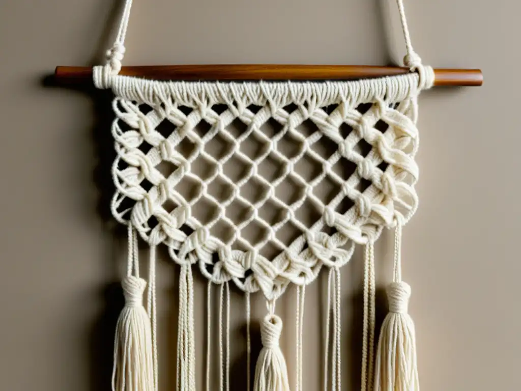 Una hermosa fotografía de un tapiz de macramé vintage con patrones intrincados y texturas llamativas