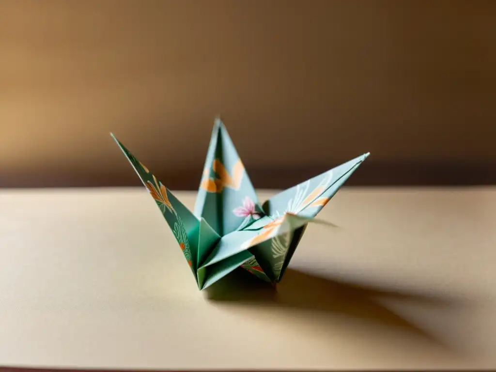 Un hermoso grulla de papel origami con patrones japoneses en Tokio