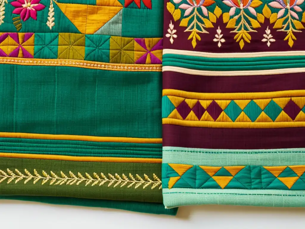 Un hermoso Kantha bordado en ropa reciclada, con detalles intrincados y colores vibrantes que evocan tradición y sostenibilidad