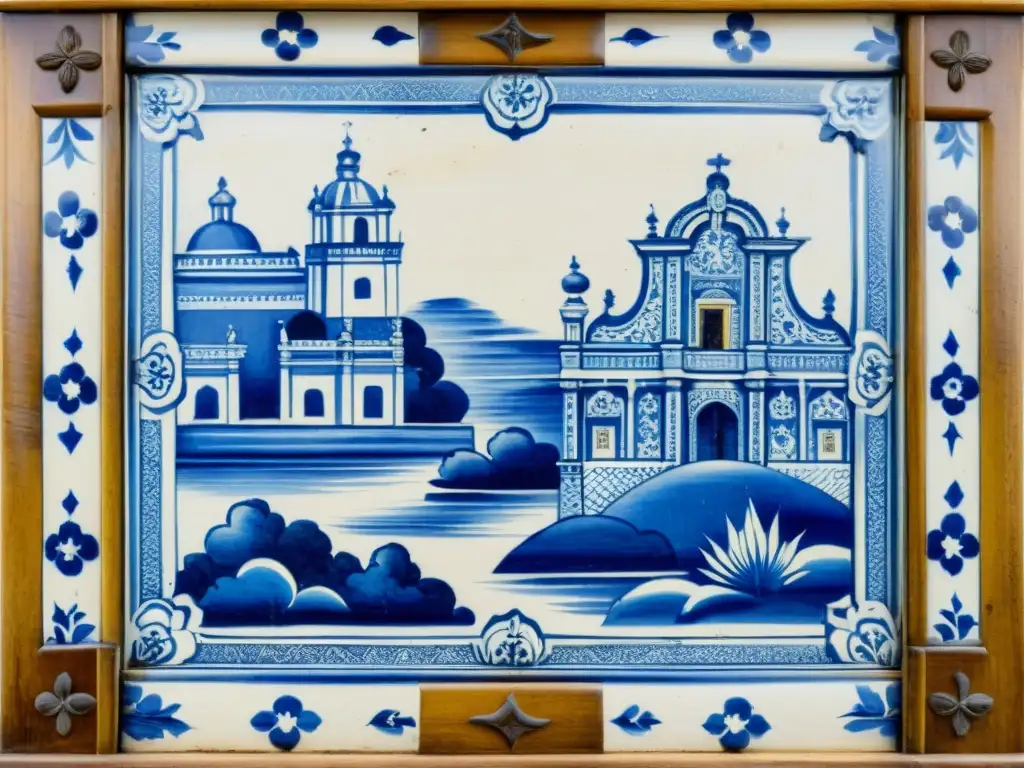 Un hermoso panel de azulejos portugueses vintage, con escenas tradicionales que exudan historia y tradición