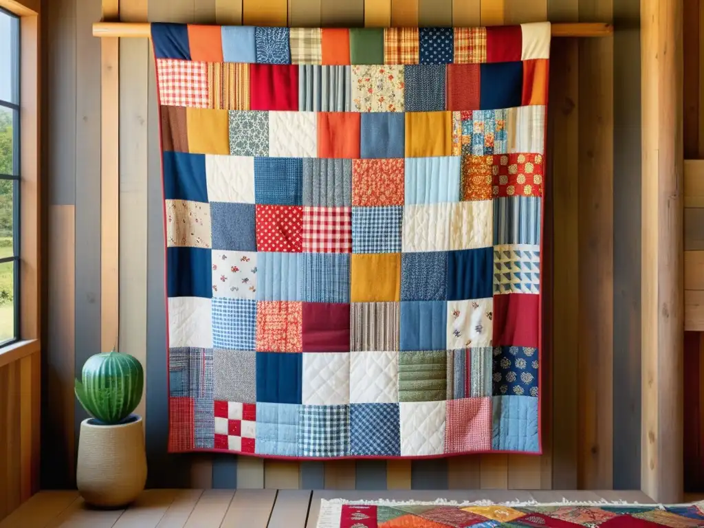 Un hermoso patchwork que evoca la memoria cultural digital, con variados colores y texturas, iluminado por luz natural suave