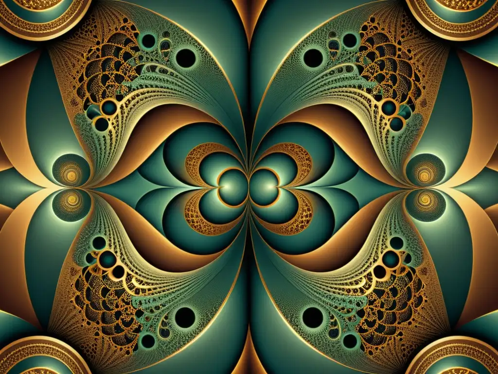 Un hipnótico patrón fractal en tonos cálidos, creado por IA, evocando belleza atemporal y complejidad matemática