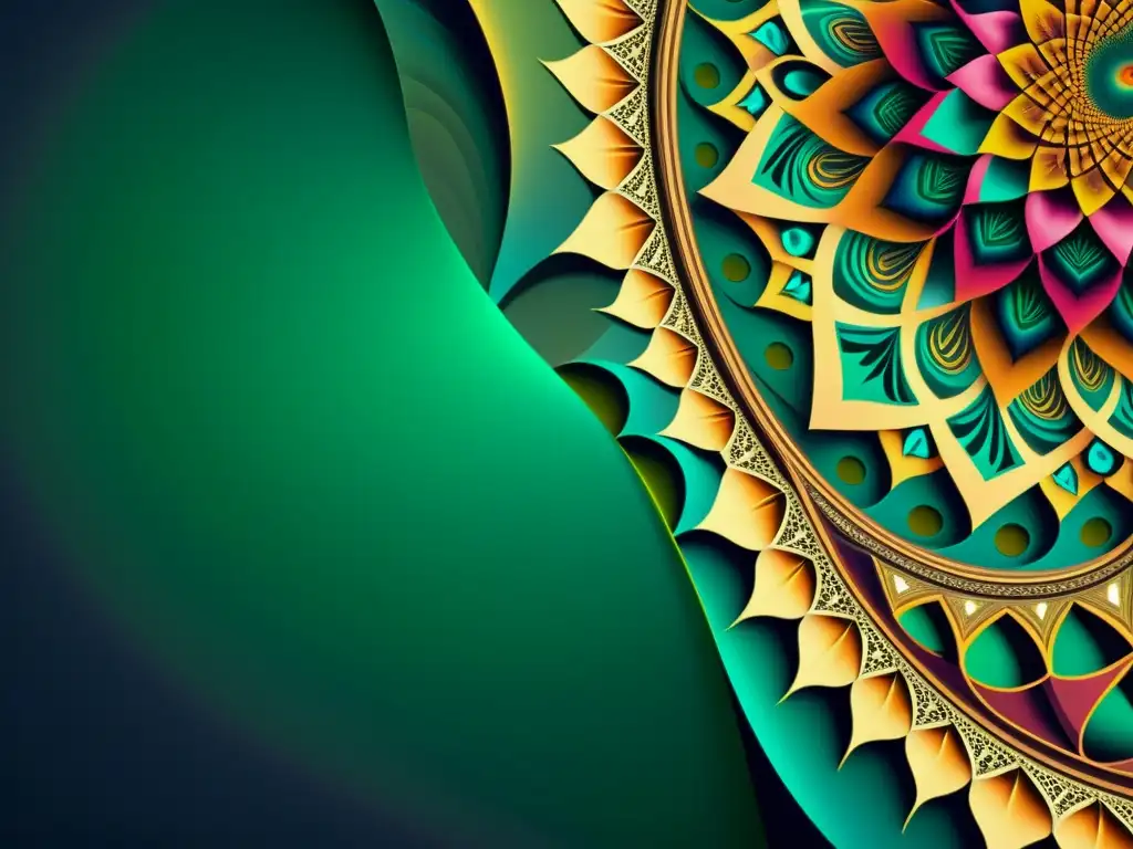 Una ilustración vintage de un patrón fractal generado por IA, con detalles intrincados y colores vibrantes, que combina formas geométricas y formas naturales en una mezcla fascinante