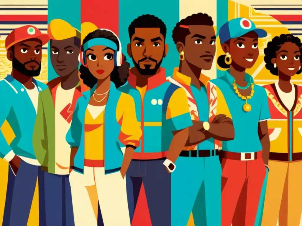 Grupo diverso de personajes de videojuegos en ilustración vintage Una ilustración vintage de personajes de videojuegos diversos, unidos en armonía y con patrones artísticos en culturas globales