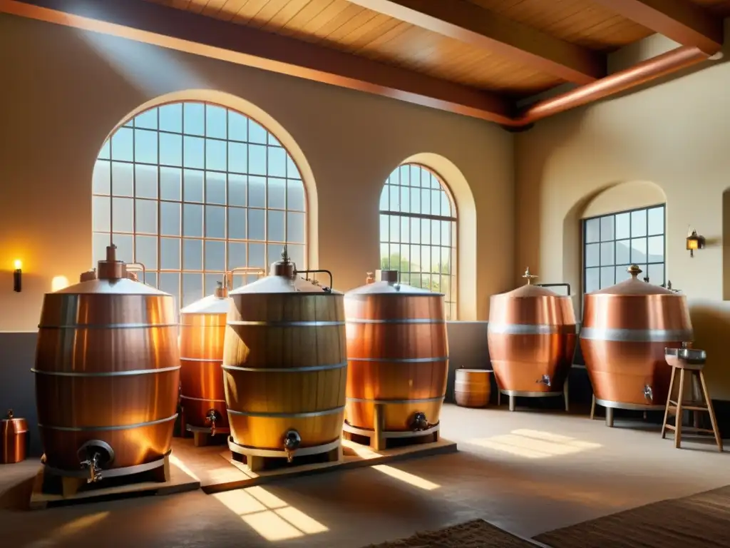 Imagen de una antigua cervecería con trabajadores atendiendo el proceso de fermentación