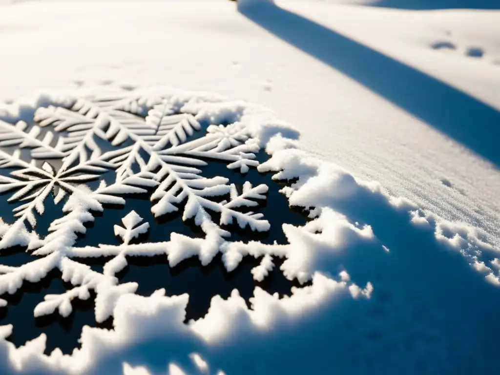 Imagen en blanco y negro de un paisaje nevado con variados patrones de nieve, destacando la belleza delicada de la naturaleza