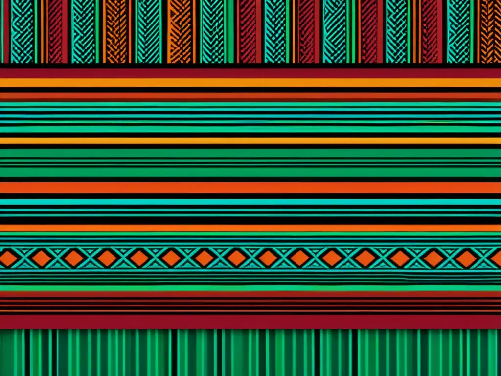 Una imagen detallada de un textil tradicional africano con patrones geométricos y colores vibrantes