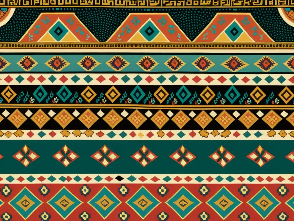 Imagen detallada de un textil vintage bizantino con patrones textiles influencia bizantina Mediterráneo, colores vibrantes y técnicas de tejido únicas