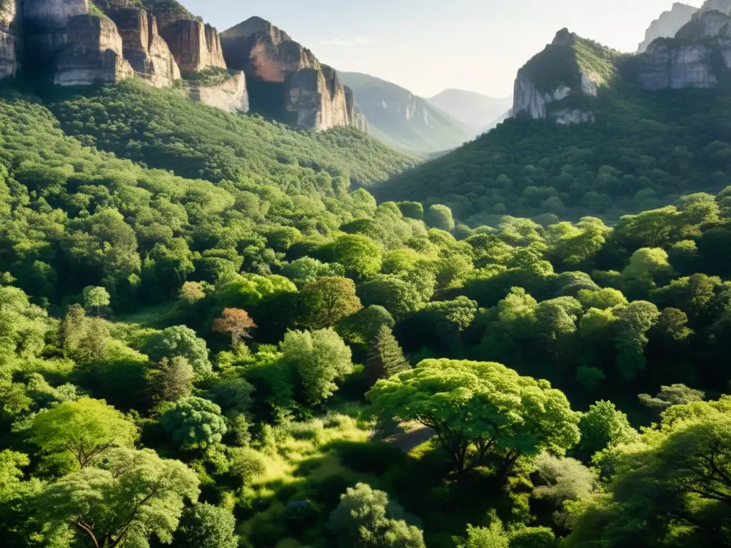 Imagen de un exuberante bosque en terreno rocoso, mostrando la relación entre patrones de vegetación y geología en un paisaje naturalmente cautivador