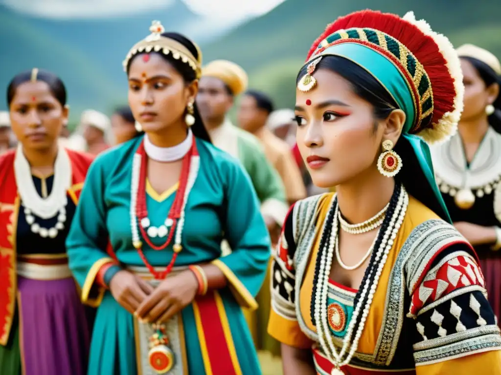 Imagen de grupo en danza con vestimentas tradicionales, capturando el significado cultural de la vestimenta tradicional