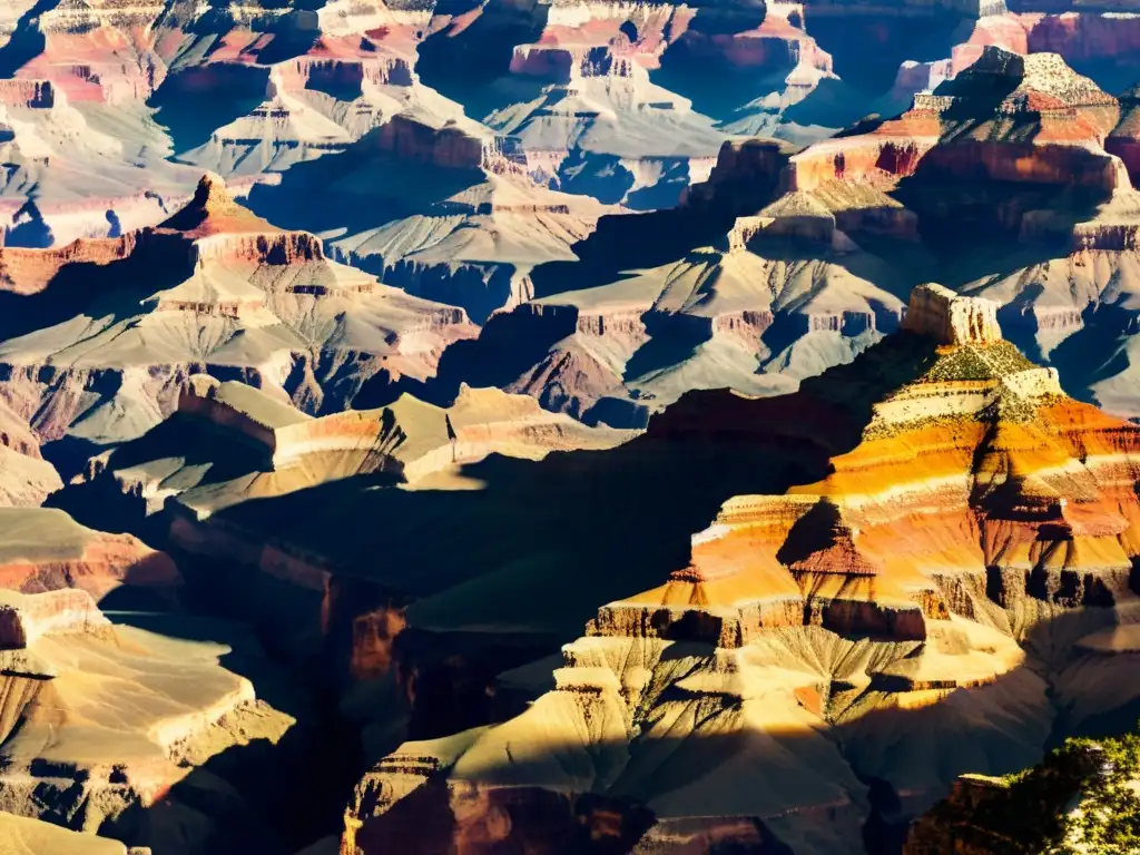 Imagen de los impresionantes patrones geológicos naturales fascinantes en el Gran Cañón, iluminados por el cálido sol, evocando asombro y admiración