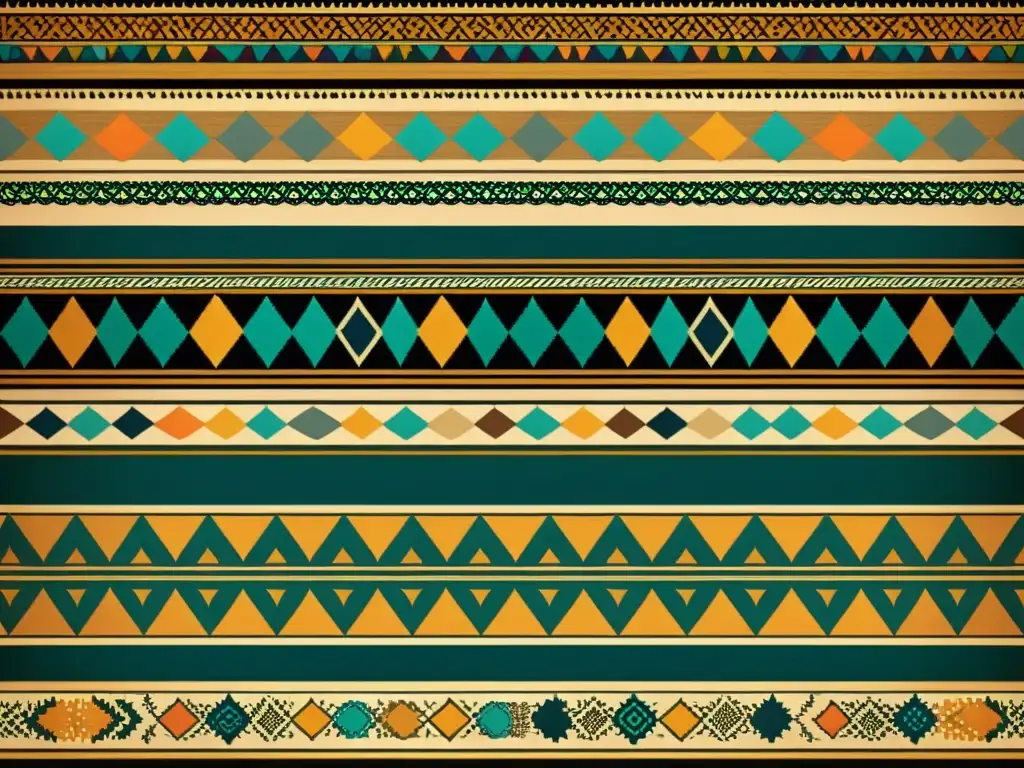 Imagen de alta resolución de un textil tradicional indio con vibrantes patrones matemáticos y colores