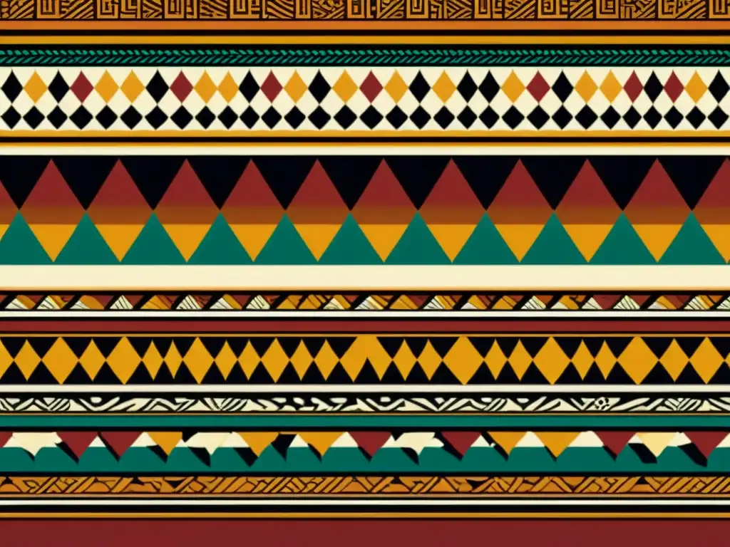 Una imagen de una tela africana tradicional con patrones geométricos intrincados y colores vibrantes