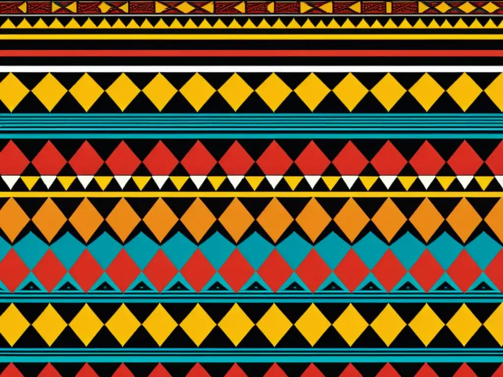 Imagen de un textil africano tradicional con patrones geométricos y colores vibrantes, exhibiendo arte y tradición