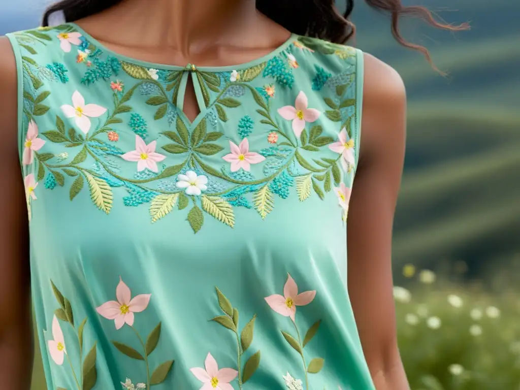 Una imagen de un vestido etéreo con un intrincado Estampados Liberty de flores silvestres en tonos pastel, fusionando arte y moda icónica