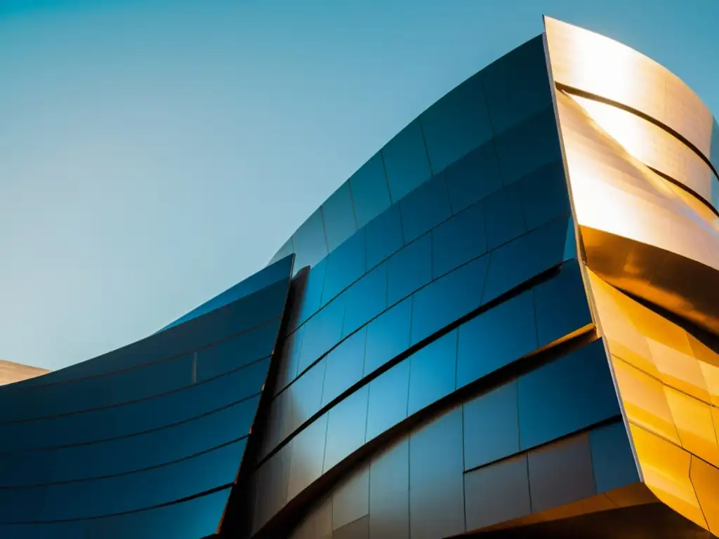 Imagen vintage del exterior del Museo Guggenheim Bilbao, resaltando los patrones arquitectura Frank Gehry y su juego de luces y sombras