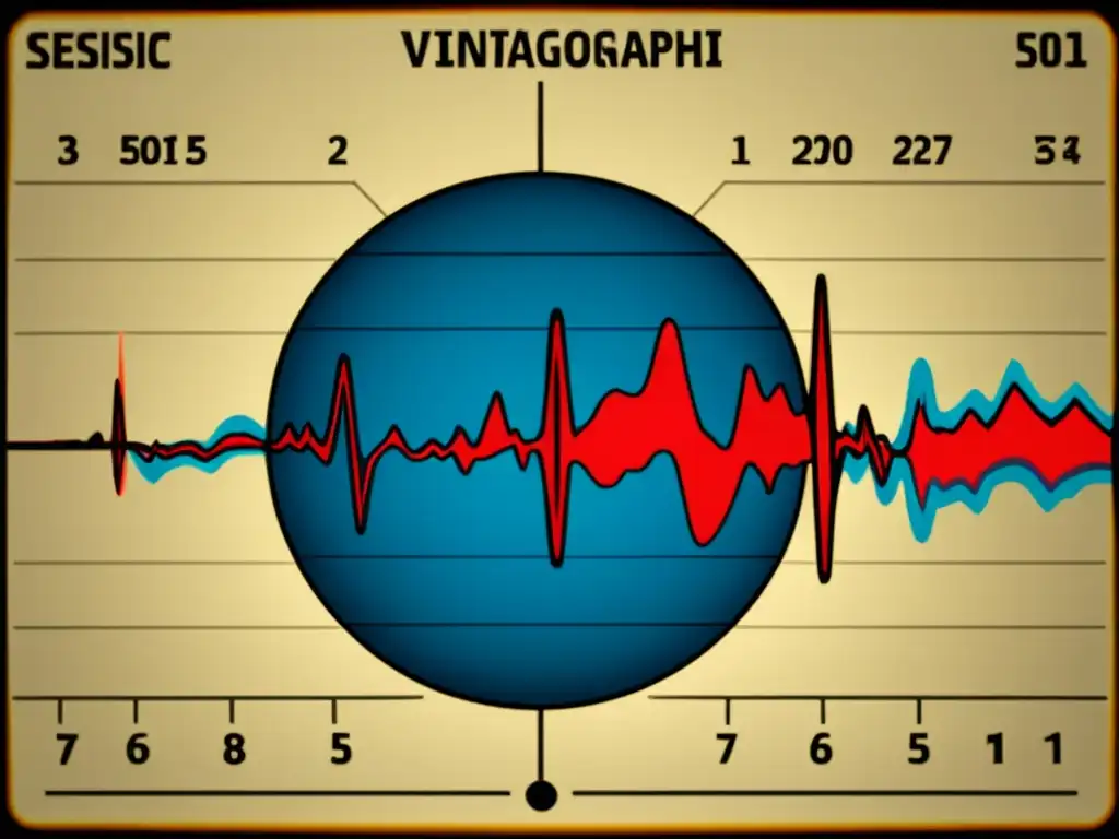 Imagen vintage de alta resolución de un sismógrafo registrando patrones sísmicos placas tectónicas danza en un cálido y nostálgico fondo