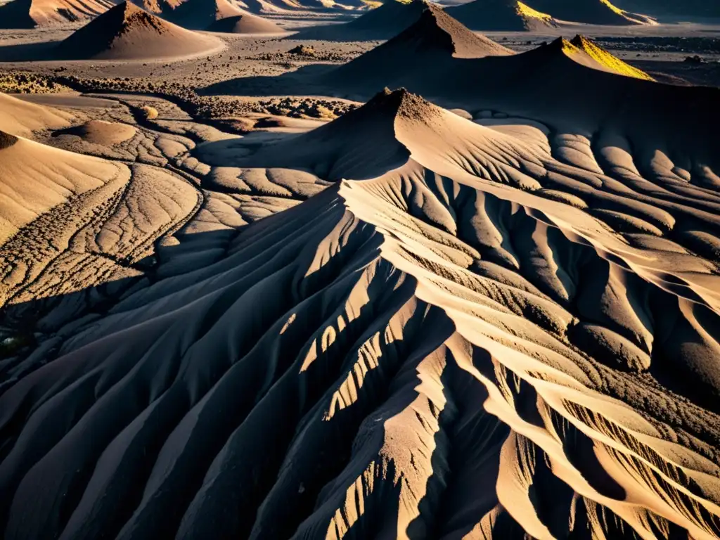 Una impactante fotografía de alta resolución que muestra patrones en formaciones de lava, revelando la asombrosa belleza del paisaje volcánico