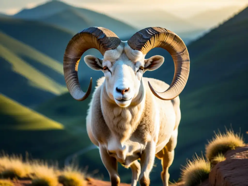 Ramo majestuoso: la secuencia de Fibonacci en sus cuernos Imponente carnero con cuernos en espiral, que exhibe la secuencia Fibonacci en su estructura
