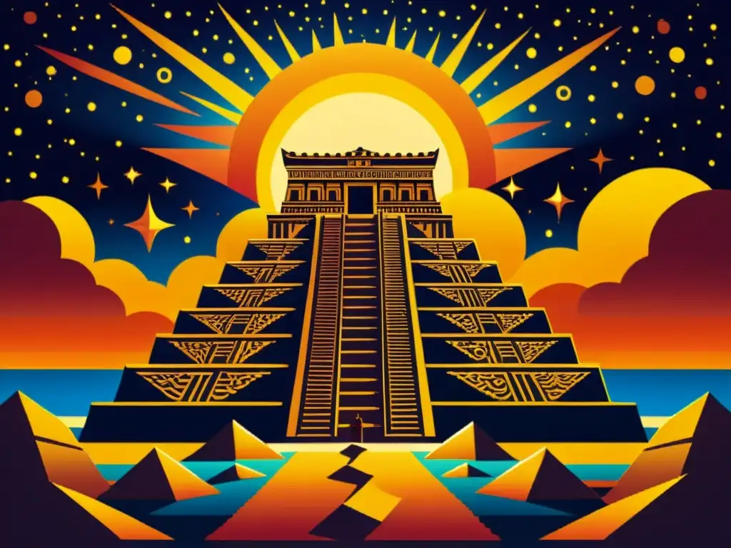 Imponente ziggurat sumerio bajo el cielo estrellado, con patrones arquitectura sumeria influencia astral