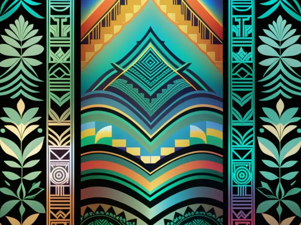 Un impresionante contraste entre patrones tradicionales y realidad aumentada, evocando exploración cultural