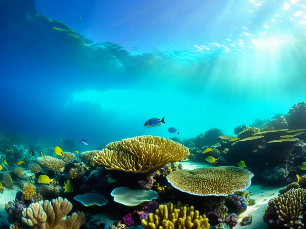 Una impresionante foto vintage de un arrecife de coral rebosante de vida marina