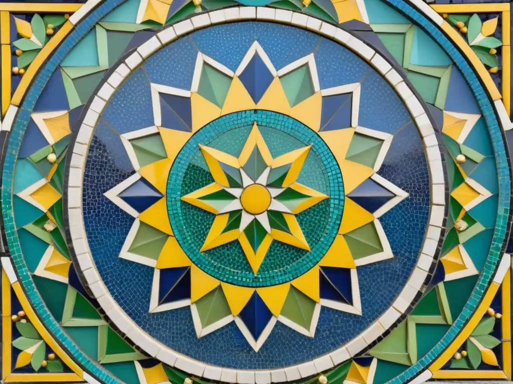 Un impresionante mosaico árabe en España exhibe intrincados patrones geométricos y colores vibrantes, evocando la rica herencia cultural de Andalucía