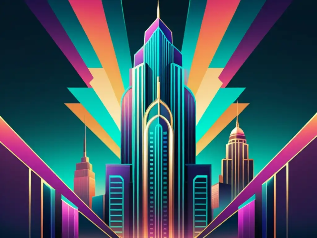 Arte digital retrofuturista: fusión de Art Deco y tecnología Una impresionante obra de arte digital que combina el Art Deco con elementos futuristas