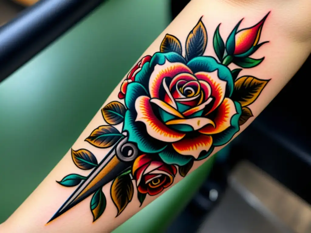 Una impresionante obra de arte tatuada en el antebrazo, con patrones artísticos en una celebración de colores y detalles