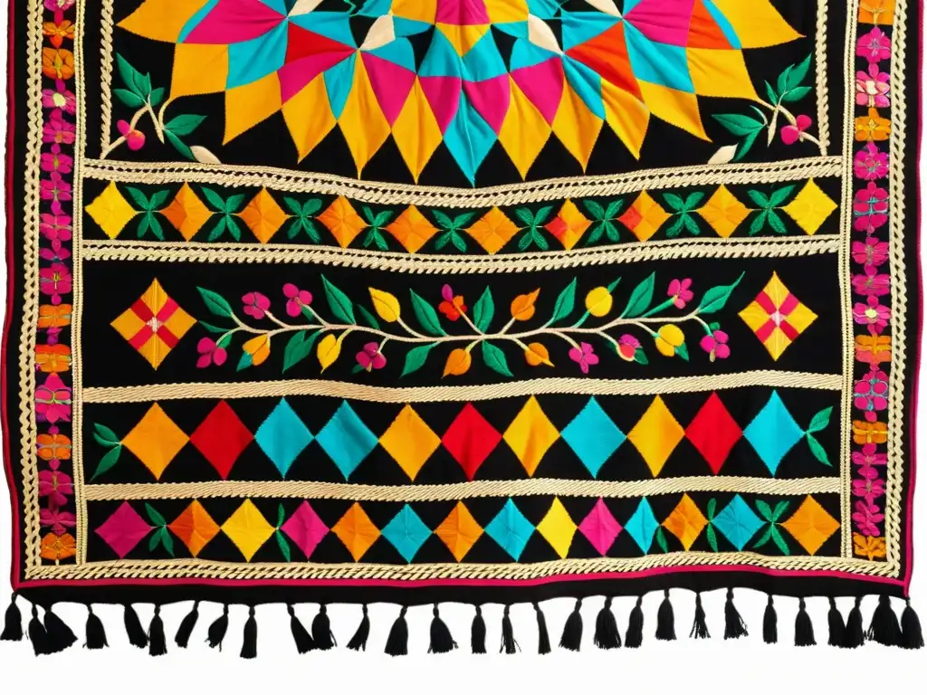 Un impresionante Phulkari Punjabi vintage despliega intrincados bordados en colores vibrantes con motivos tradicionales