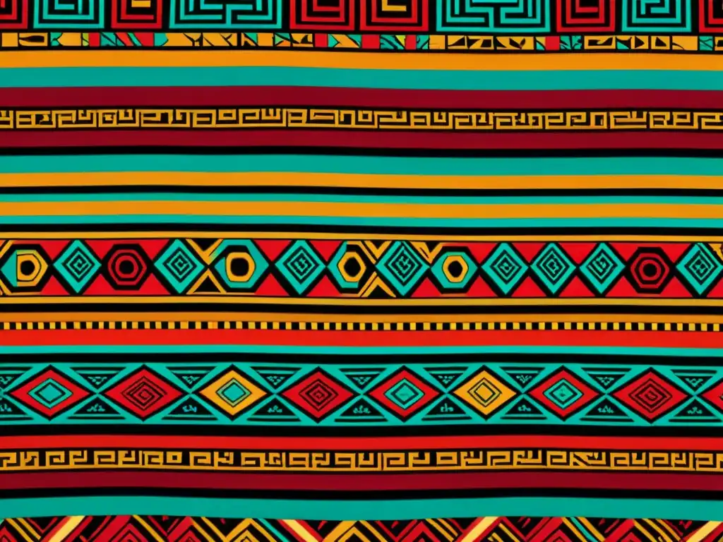 Una fotografía impresionante de un vibrante textil maya con intrincados patrones y colores ricos