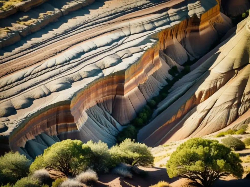 Una impresionante fotografía vintage de una formación geológica preservada, mostrando patrones y texturas intrincados en la roca