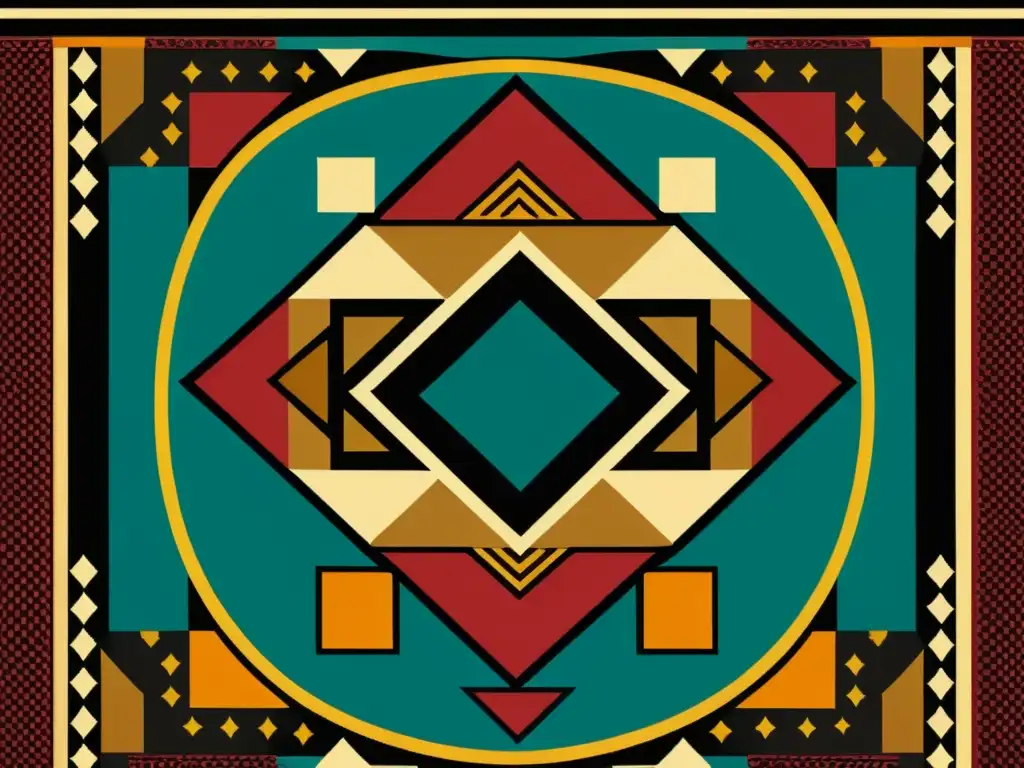 Increíble tapiz vintage con patrones geométricos y símbolos culturales que destacan la influencia de los patrones en el arte