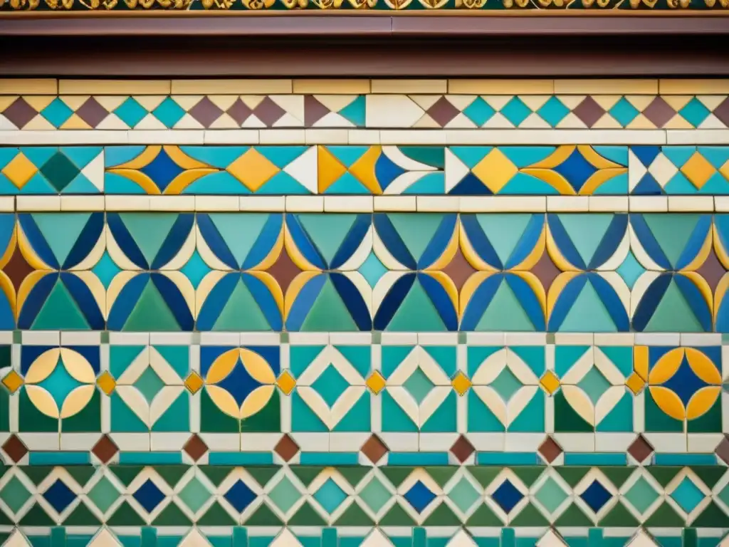 Influencia de patrones tradicionales en arquitectura sostenible: Fotografía vintage de un detallado mosaico en fachada histórica, resaltando su belleza atemporal y artesanía