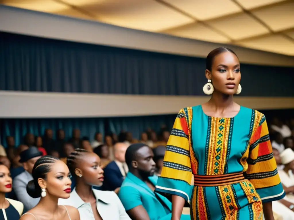 Desfile de moda con diseños africanos vibrantes Influencia de los tejidos africanos en la moda contemporánea: desfile de moda vintage con modelos luciendo diseños vibrantes y únicos