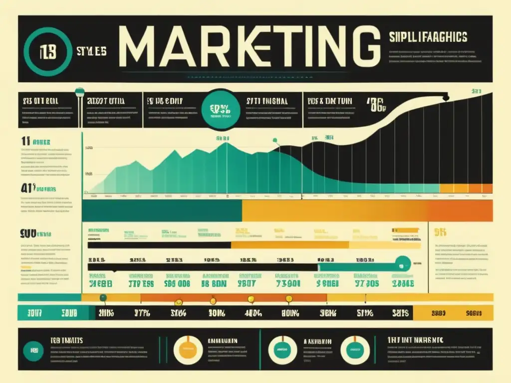 Infografía vintage mostrando la evolución de infografías de marketing con patrones artísticos en campañas publicitarias a lo largo de las décadas