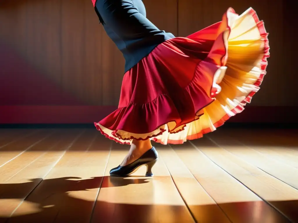 El intenso zapateado flamenco en el escenario, resaltando la pasión y la interpretación de patrones en el arte flamenco