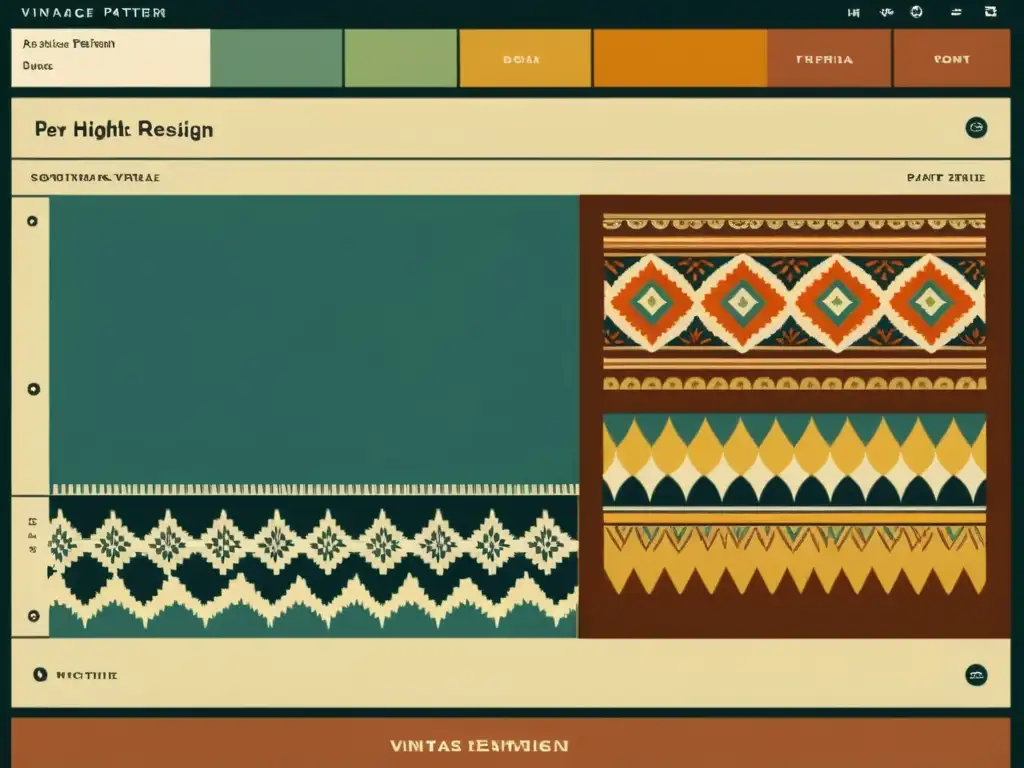 Interfaz de software de diseño de patrones de tela vintage con detalles intrincados y una cálida paleta de colores