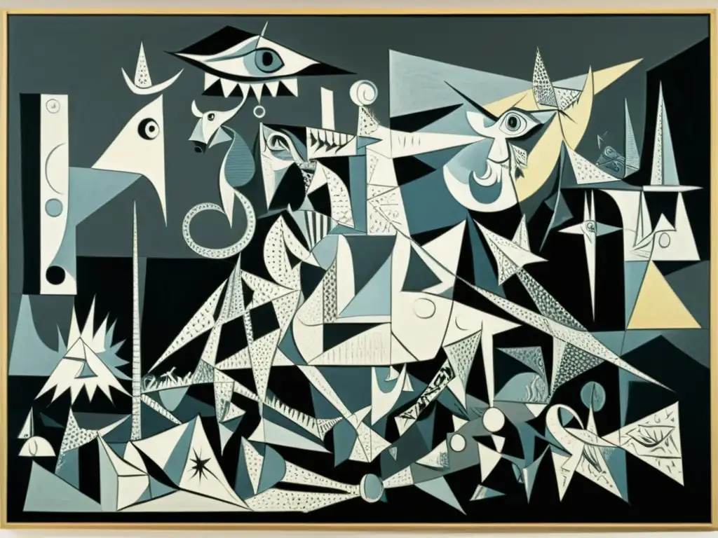 Interpretaciones artísticas de Guernica: Detalle caótico, sufrimiento, simbolismo y emociones intensas en la obra maestra de Picasso