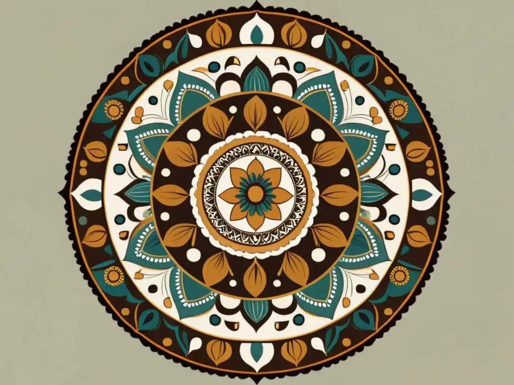 Diseño y meditación con mandalas: Intrincado diseño vintage de mandala en tonos cálidos, evocando una experiencia visual hipnótica y meditativa