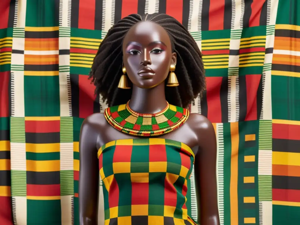 Un Kente cloth vibrante con patrones africanos que capturan la influencia de los textiles africanos en el diseño