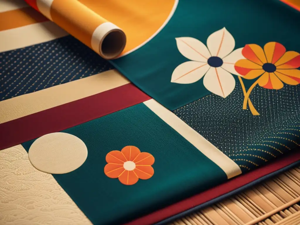 Un kimono japonés tradicional con estampados intrincados y colores vibrantes sobre un tatami bellamente decorado en Kioto