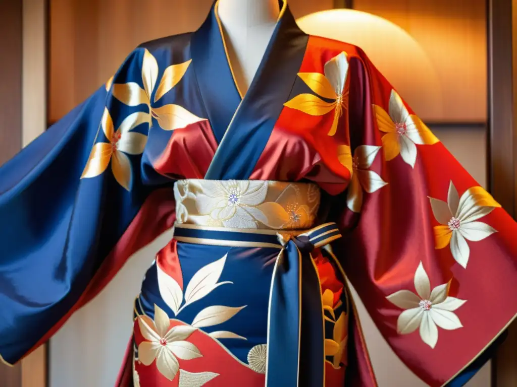 Kimono japonés vintage: arte y tradición en alta resolución Un kimono japonés vintage con patrones intrincados en rojo, dorado y azul marino