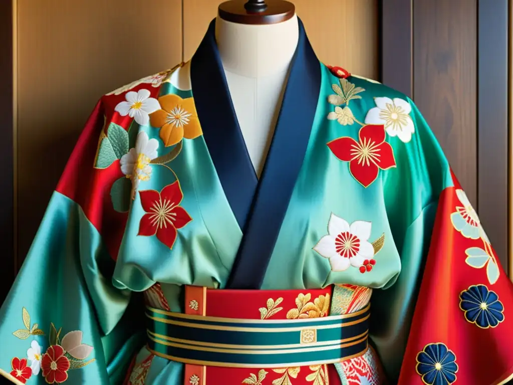 Un kimono japonés vintage con patrones artísticos en celebración Seijinnohi, exhibiendo elegancia atemporal y refinamiento cultural