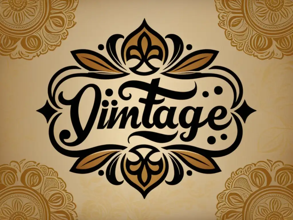 Un logo vintage con patrones artísticos en diseño de marcas, rodeado de elementos florales y adornos delicados en tonos terrosos