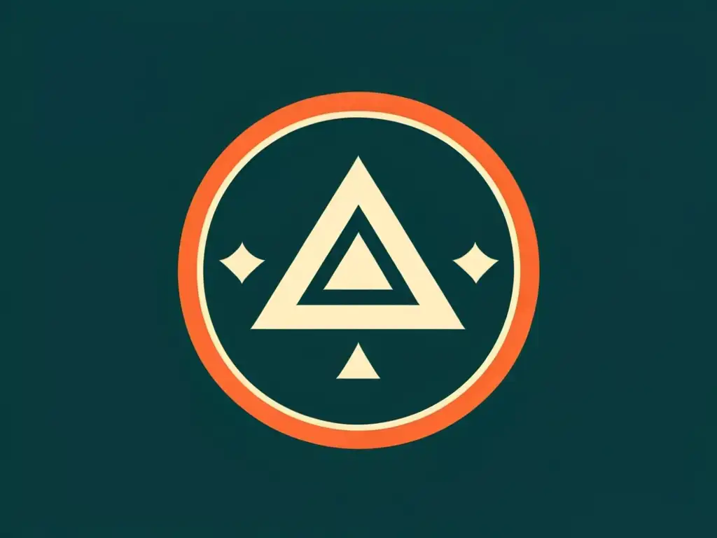 Un logotipo vintage con patrones geométricos intrincados y colores contrastantes, simétrico y visualmente cautivador