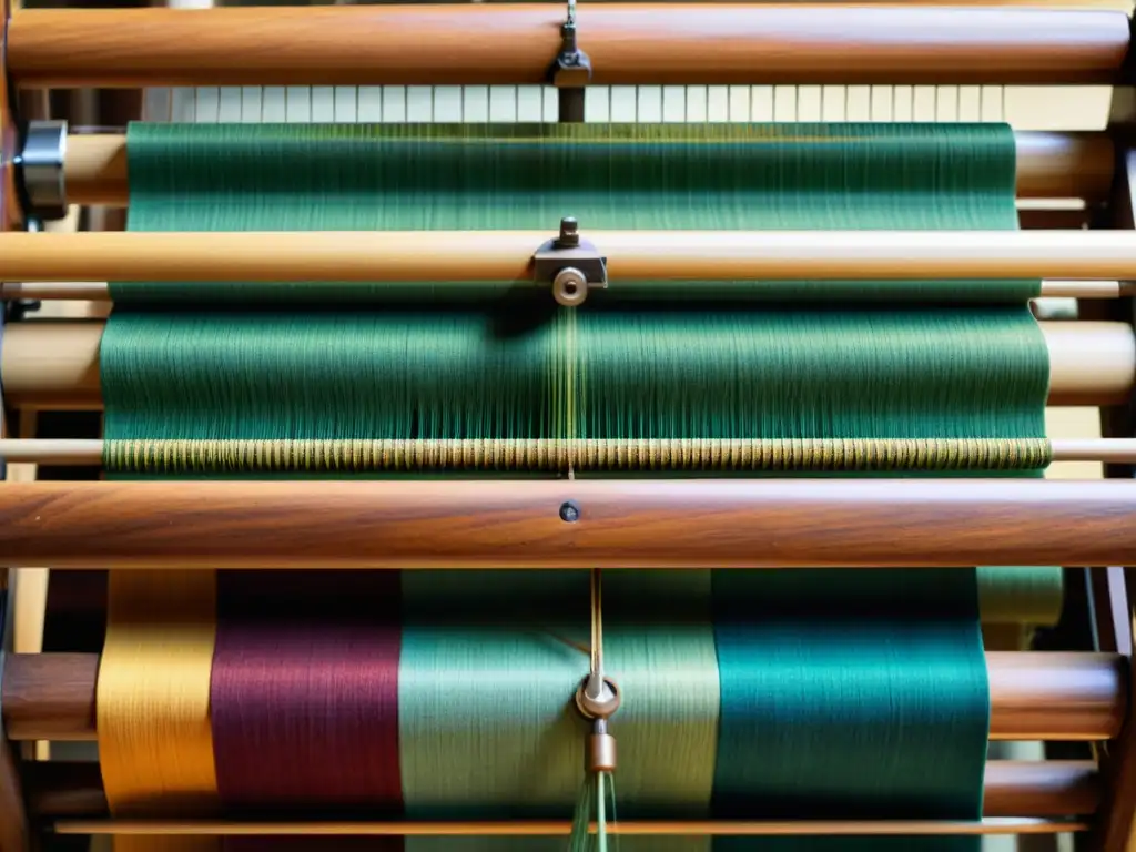 Una loom antigua tejiendo un patrón colorido, fusionando tradición y la innovación en patrones artísticos contemporáneos